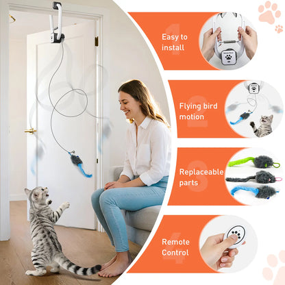Minmin'S House Rechargeable Electric Cat Teaser with Remote – Interactive Door Clip Teaser for Cats, 2 Motion Modes (360° Spin & Irregular Jumping), Smart Auto Cat Toy for Exercise & Fun Tiktokshopspringglowup Summervibes