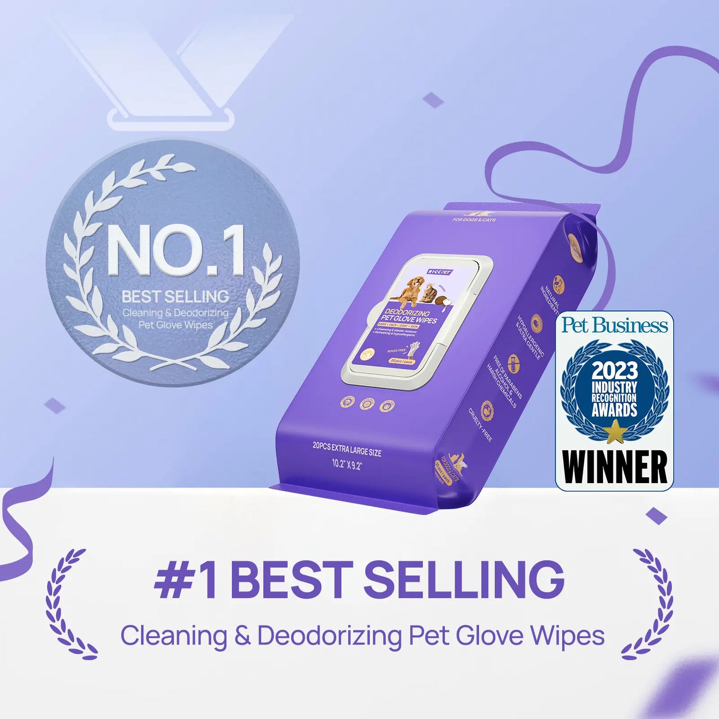 HICC PET Grooming Wipes - 20Pcs Disposable Dog & Cat Hair Removal Tool, Hypoallergenic No-Rinse, Deodorizing, Natural Oils Formulated, Sticky Hair Control, Outdoor Use Skin Care,Summervibes