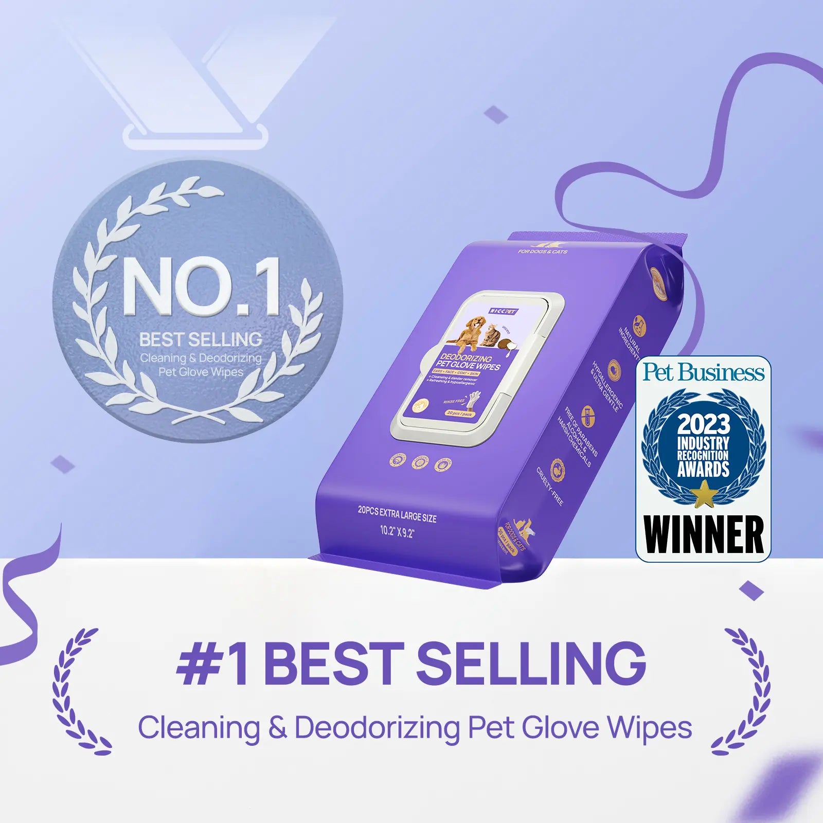 HICC PET Grooming Wipes - 20Pcs Disposable Dog & Cat Hair Removal Tool, Hypoallergenic No-Rinse, Deodorizing, Natural Oils Formulated, Sticky Hair Control, Outdoor Use Skin Care,Summervibes