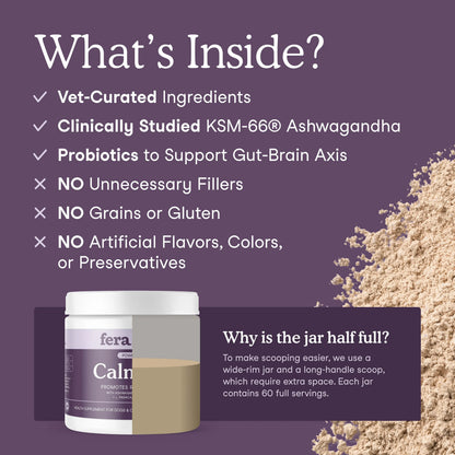 Fera Pets Calming Support for Dogs & Cats – Vet‑Formulated Supplement with L‑Theanine, GABA, Ashwagandha & Probiotics