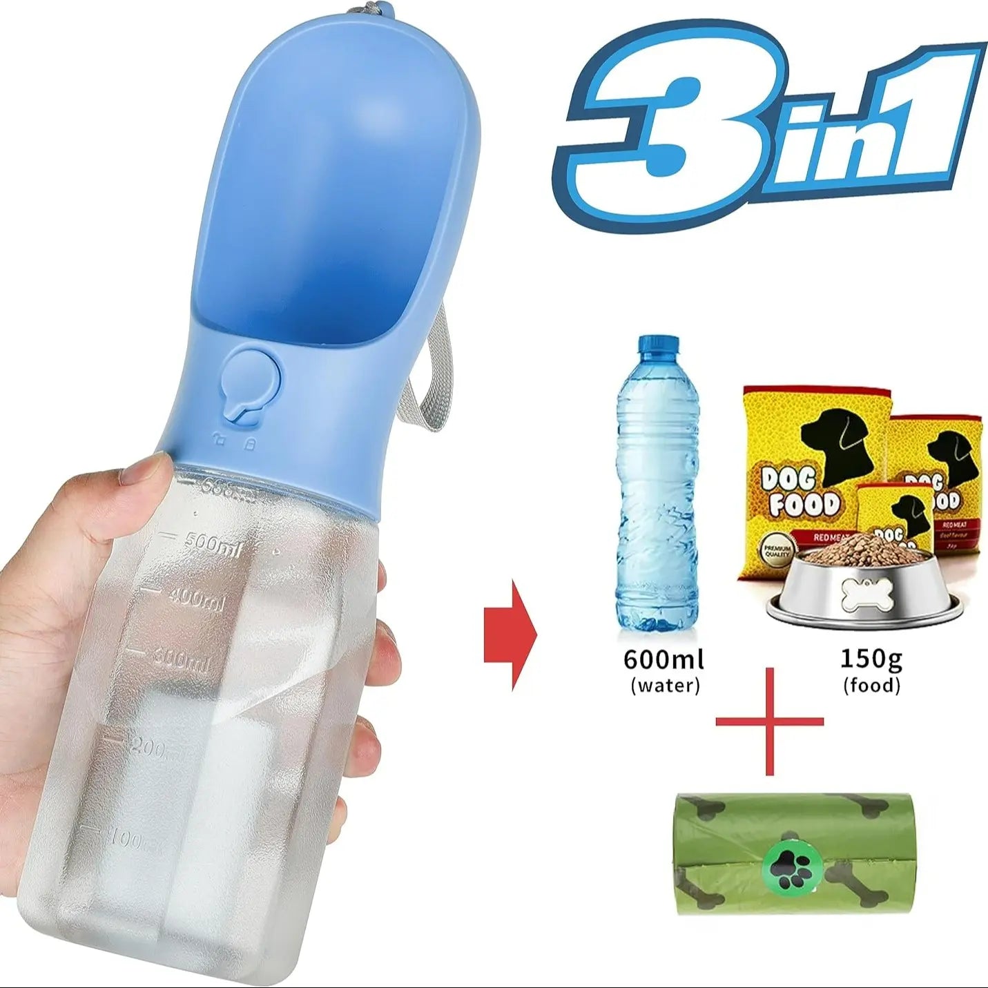 Multi-Functional Pet Water Bottle with Food Container, Portable Dog Drinking Fountain for Outdoor Walking Hiking Travel Puppy Supplies, Puppy Feeding Bottle