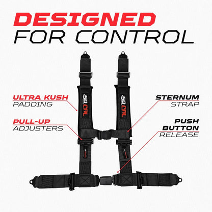 50 Caliber Racing 2" & 3" 4 Point Harness with Push Button Release Ultra Kush Padding for Comfort Adjustable for All Sizes