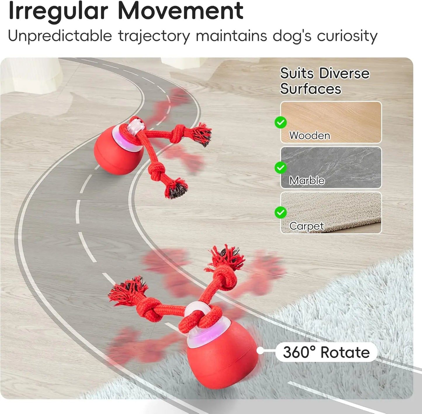 Potaroma Dog Ball Toys Touch Activated, Rechargeable, Squeaky Dog Toy, Interactive Moving Ball for Pup with Rope for Medium Small Dogs Puppy Dark Red,Interactive Training Ball #Summervibes #Petlovers