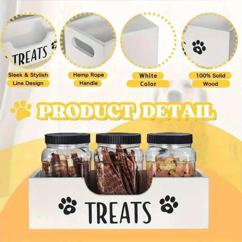 Pet Snack Dry Food Container Storage Box, Real Wood Handheld Feeding Food Holder Stand, Dog Cat Treats Organizer, Pine Material, Made in China