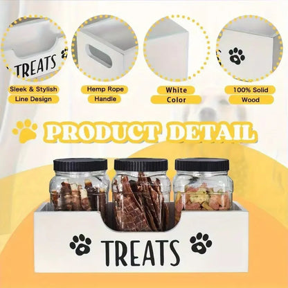 Pet Snack Dry Food Container Storage Box, Real Wood Handheld Feeding Food Holder Stand, Dog Cat Treats Organizer, Pine Material, Made in China