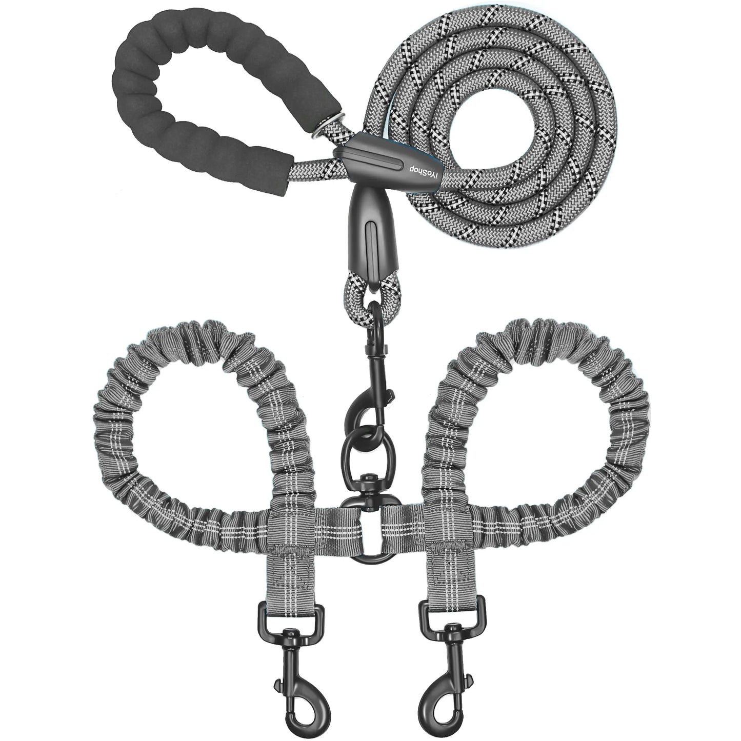 Iyoshop Dual Dog Leash, Double Dog Leash, 360 Swivel No Tangle Walking Leash, Shock Absorbing Bungee for Two Dogs