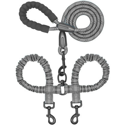Iyoshop Dual Dog Leash, Double Dog Leash, 360 Swivel No Tangle Walking Leash, Shock Absorbing Bungee for Two Dogs