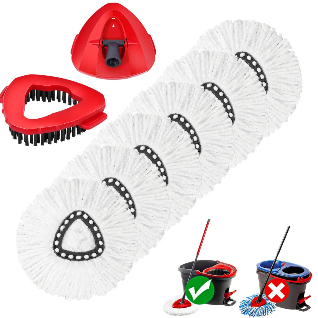 Spin Mop Head Replacement & Shower Floor Scrubber for O Cedar 1-Tank System Microfiber Mop Heads Easy Cleaning Floor Head Mop Set with 4 Refills 30-58In Handle for Wood Tile Laminate Marble Reusable Mop Pads Lightweight Flat Mop, Pack, Mop Head Refill