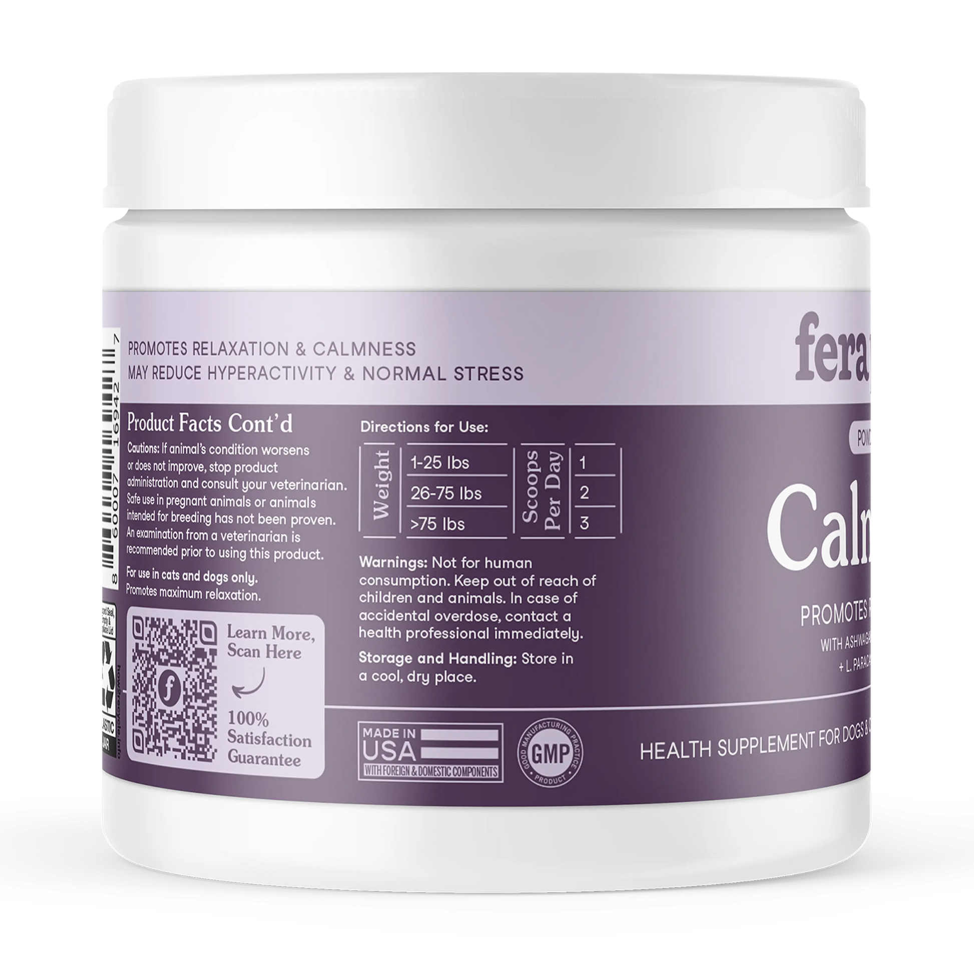 Fera Pets Calming Support for Dogs & Cats – Vet‑Formulated Supplement with L‑Theanine, GABA, Ashwagandha & Probiotics