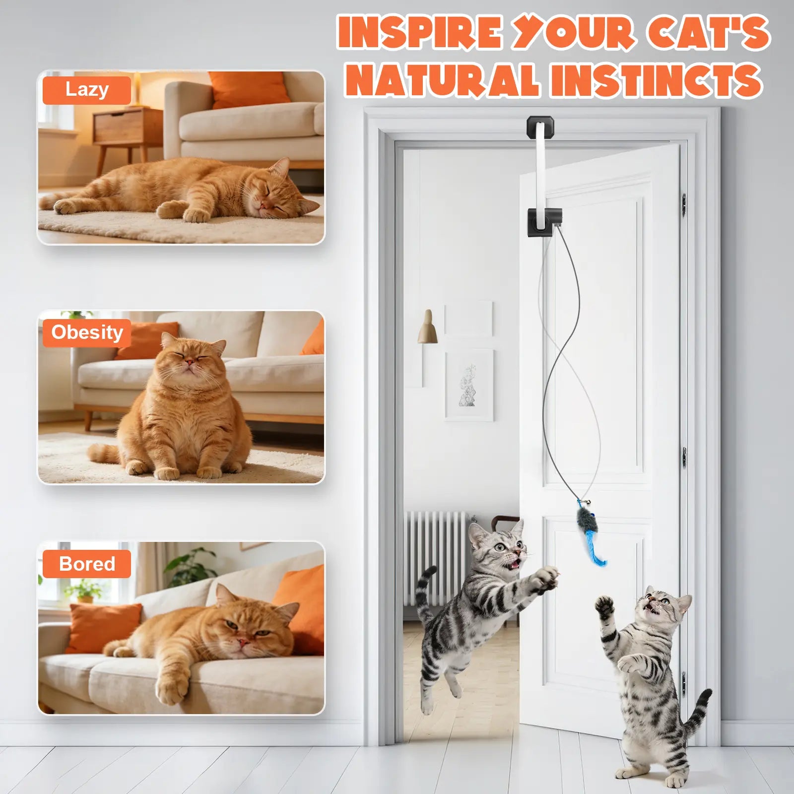 Minmin'S House Rechargeable Electric Cat Teaser with Remote – Interactive Door Clip Teaser for Cats, 2 Motion Modes (360° Spin & Irregular Jumping), Smart Auto Cat Toy for Exercise & Fun Tiktokshopspringglowup Summervibes