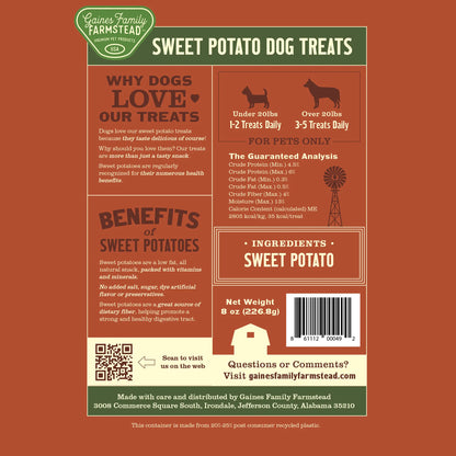 Gaines Family Farmstead Sweet Potato Chews for Dogs, Single Ingredient Dog Treats - No Additives or Preservatives