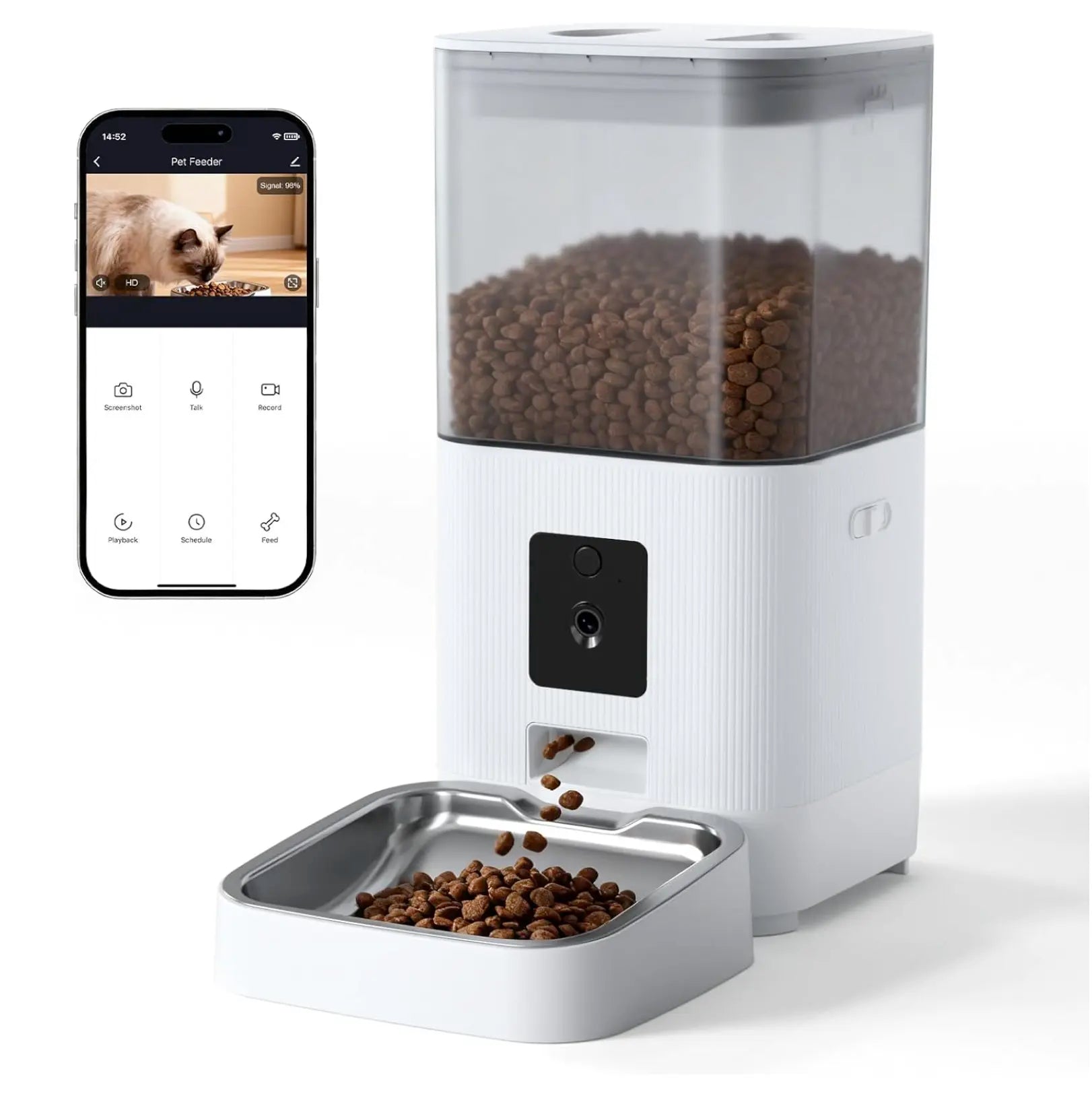 Smart Automatic Pet Feeder with HD Camera, 5G Wifi App Control, Two-Way Audio, Night Vision & Portion Scheduling for Cats & Dogs, Stainless Steel Bowl