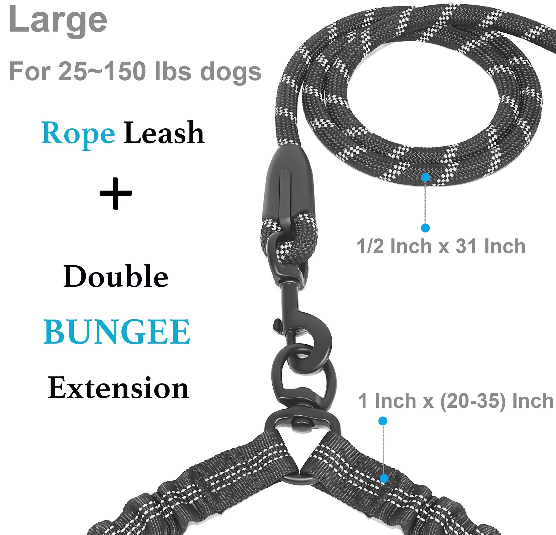 Iyoshop Dual Dog Leash, Double Dog Leash, 360 Swivel No Tangle Walking Leash, Shock Absorbing Bungee for Two Dogs