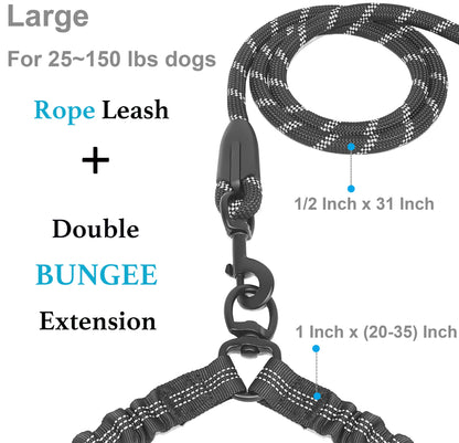 Iyoshop Dual Dog Leash, Double Dog Leash, 360 Swivel No Tangle Walking Leash, Shock Absorbing Bungee for Two Dogs