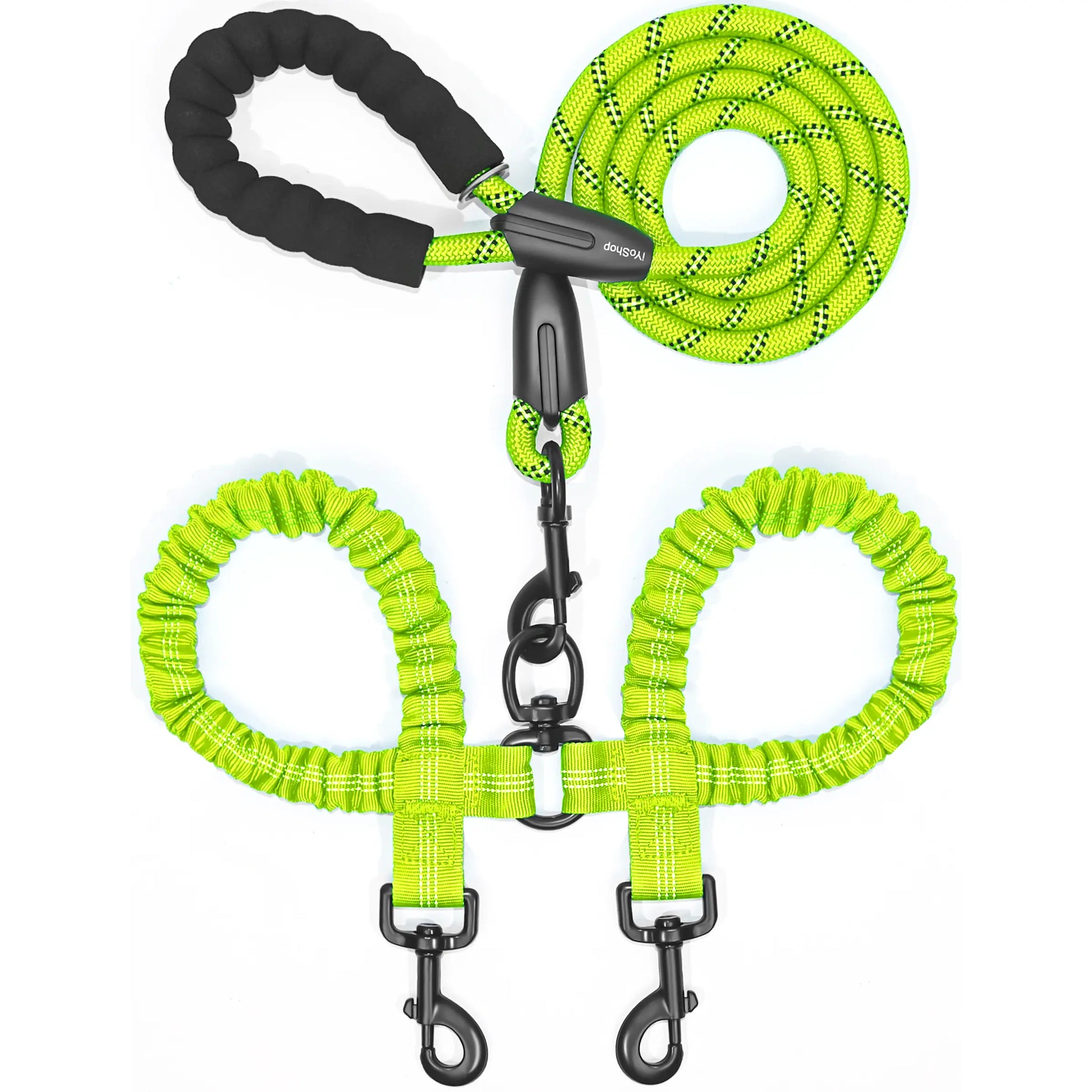 Iyoshop Dual Dog Leash, Double Dog Leash, 360 Swivel No Tangle Walking Leash, Shock Absorbing Bungee for Two Dogs