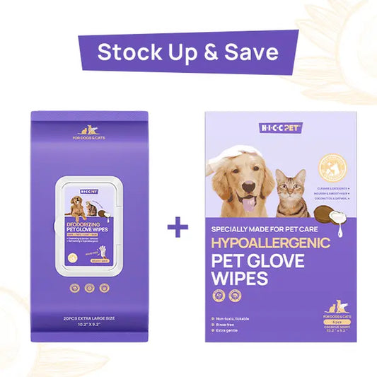 HICC PET Grooming Wipes - 20Pcs Disposable Dog & Cat Hair Removal Tool, Hypoallergenic No-Rinse, Deodorizing, Natural Oils Formulated, Sticky Hair Control, Outdoor Use Skin Care,Summervibes