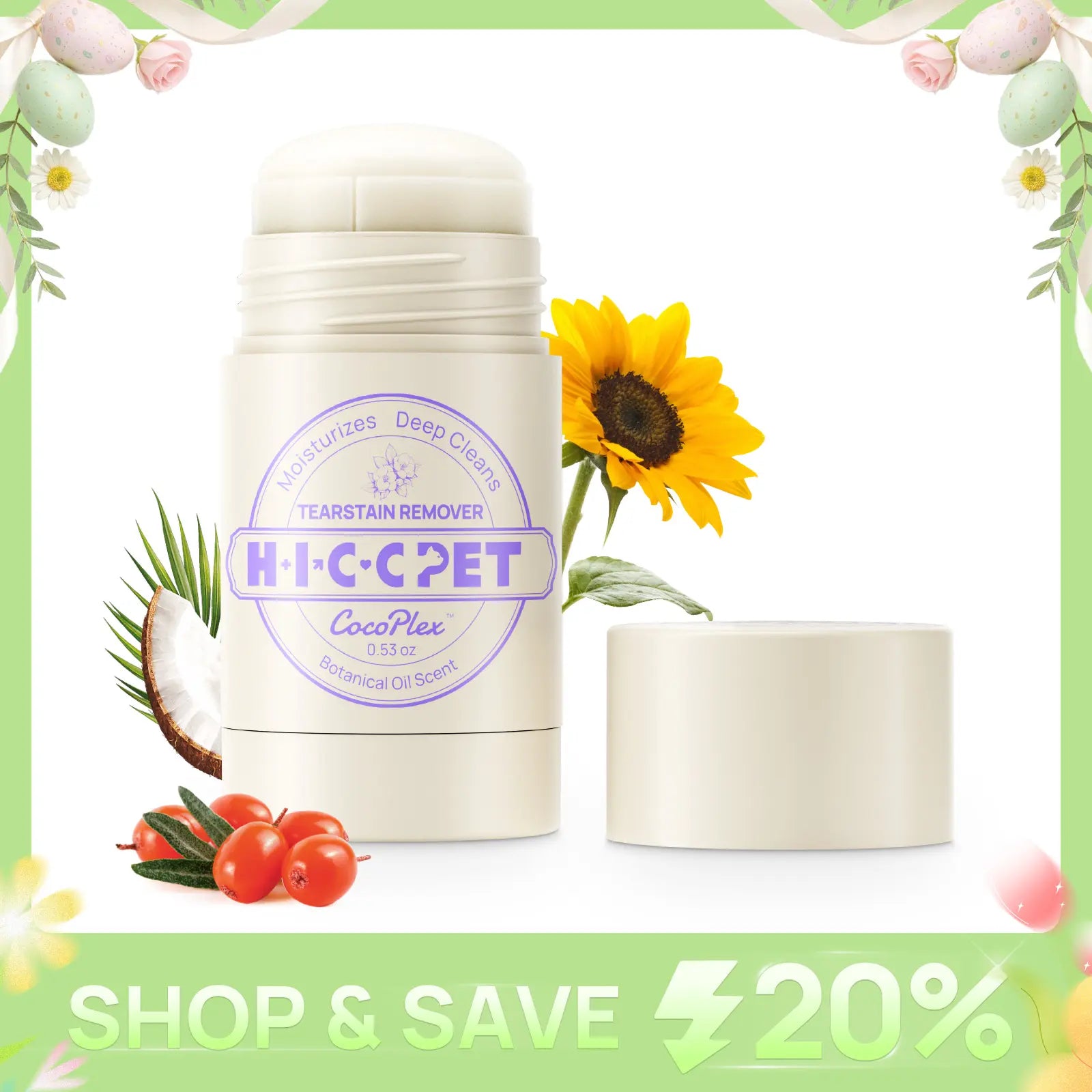 HICC PET Tear Stain Eye Balm Butter for Dogs - Coconut Oil Infused Grooming Product with Stain Lift, Cleaner, Removal, Hydrating Care to Cleanse, Soothe Surrounding Area for Brighter Look,#Summervibes #Petlover