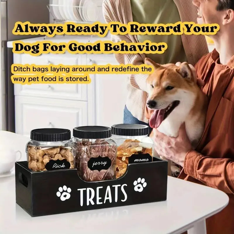 Pet Snack Dry Food Container Storage Box, Real Wood Handheld Feeding Food Holder Stand, Dog Cat Treats Organizer, Pine Material, Made in China