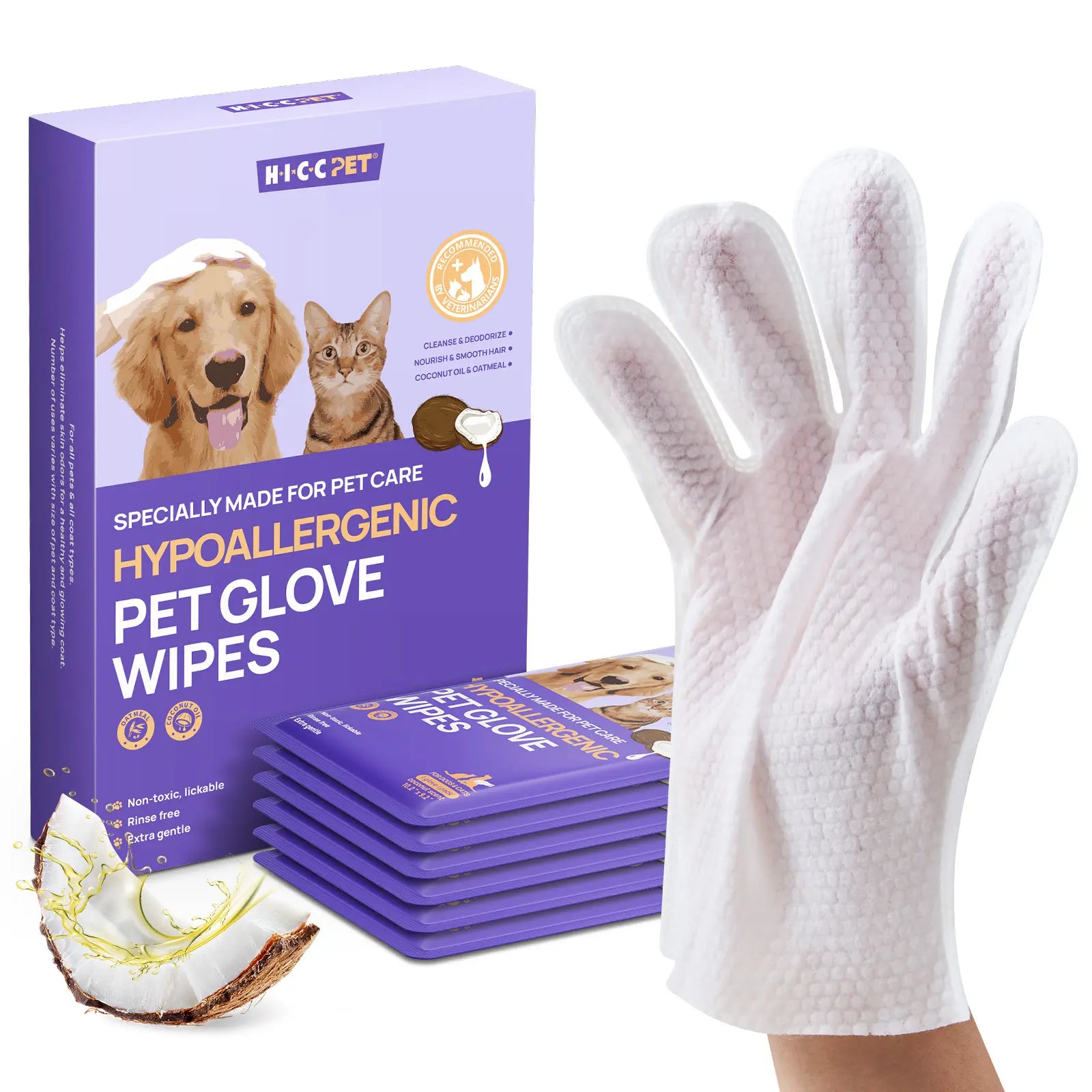 HICC PET Grooming Wipes - 20Pcs Disposable Dog & Cat Hair Removal Tool, Hypoallergenic No-Rinse, Deodorizing, Natural Oils Formulated, Sticky Hair Control, Outdoor Use Skin Care,Summervibes