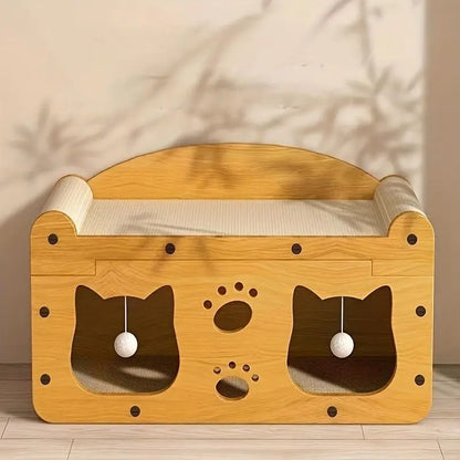 【Already Have 10K Favorites】2 in 1 Cat Bed with Scratching Board Pet Furniture for Indoor Cats Suitable for Multiple Cats Durable Double Layer Design Cat Bed Stylish and Comfortable Cat Furniture for All Seasons Wooden Cat Bed Summervibes Petlovers