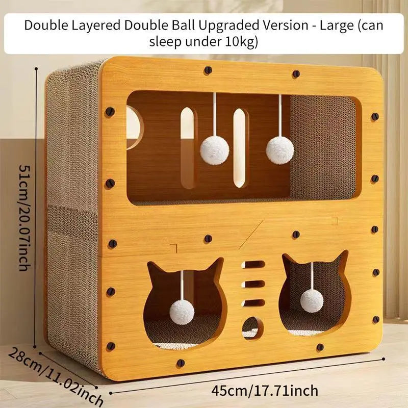 【Already Have 10K Favorites】2 in 1 Cat Bed with Scratching Board Pet Furniture for Indoor Cats Suitable for Multiple Cats Durable Double Layer Design Cat Bed Stylish and Comfortable Cat Furniture for All Seasons Wooden Cat Bed Summervibes Petlovers