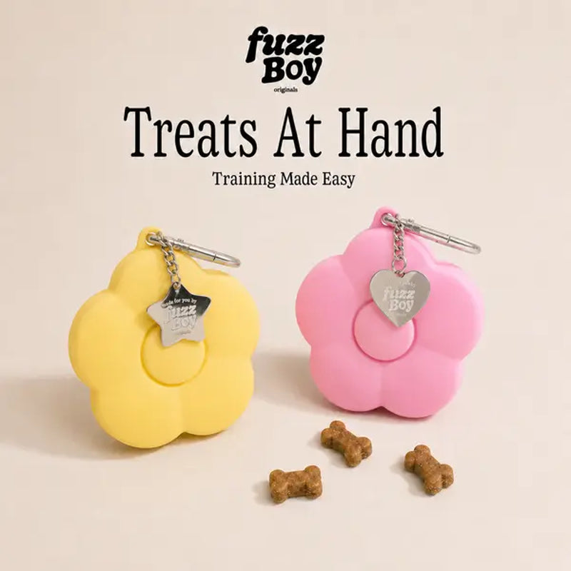 Fuzzboy Originals | Silicone Flower Dog Treat Pouch Keychain – Pink & Yellow