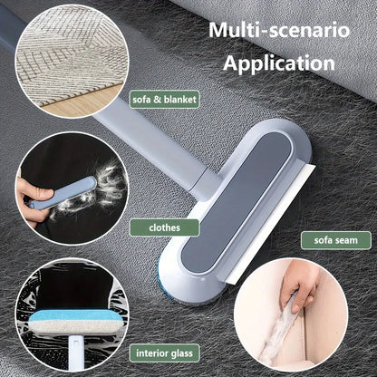 Upgraded Reusable Pet Hair Remover Brush – Extra-Long Handle Lint Cleaner for Dog & Cat Hair, Washable Multi-Surface Tool for Furniture, Bedding, Clothes & Car Interiors