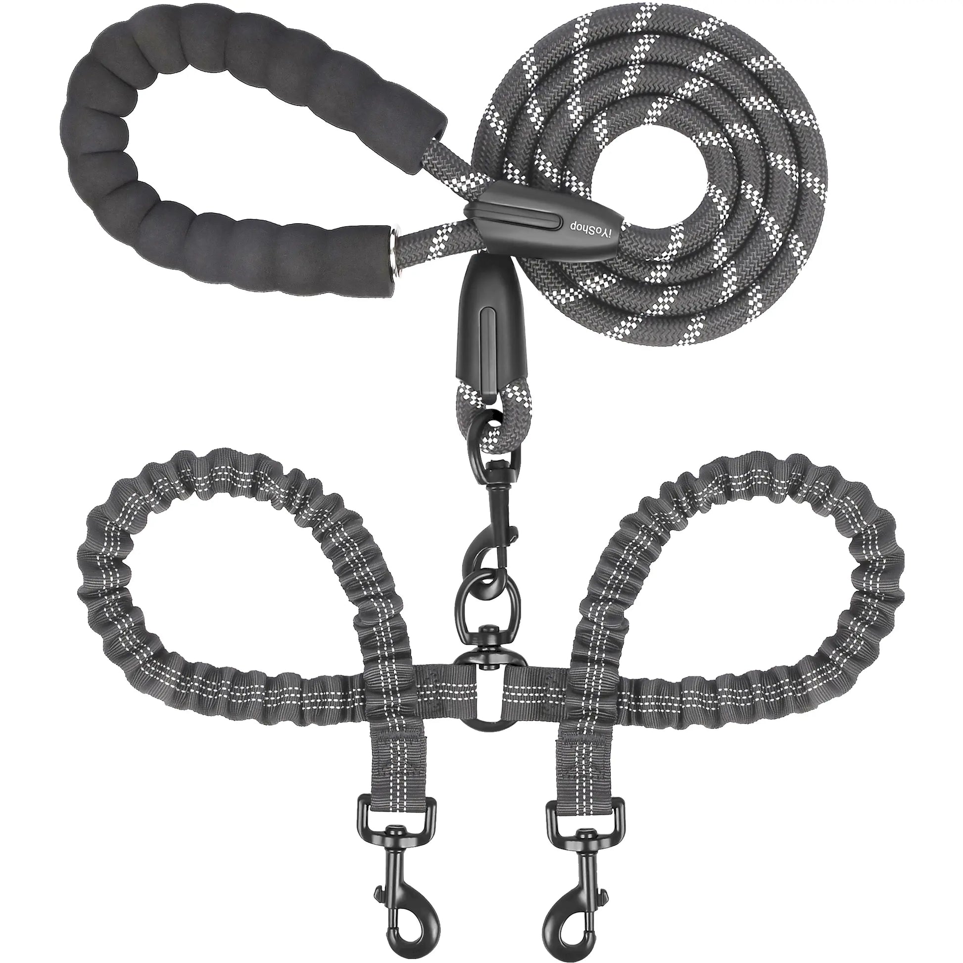 Iyoshop Dual Dog Leash, Double Dog Leash, 360 Swivel No Tangle Walking Leash, Shock Absorbing Bungee for Two Dogs