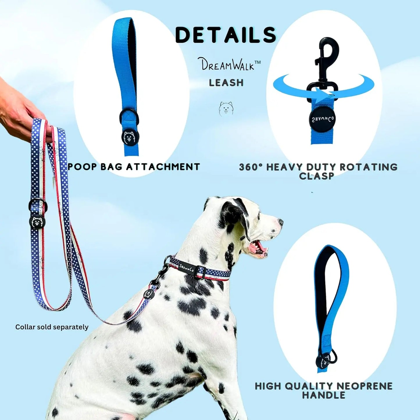 Shawnco | Dream Walk Dog Leash- Premium, Nylon Pet Leash with Soft Neoprene Handle for Small, Medium and Large Dogs