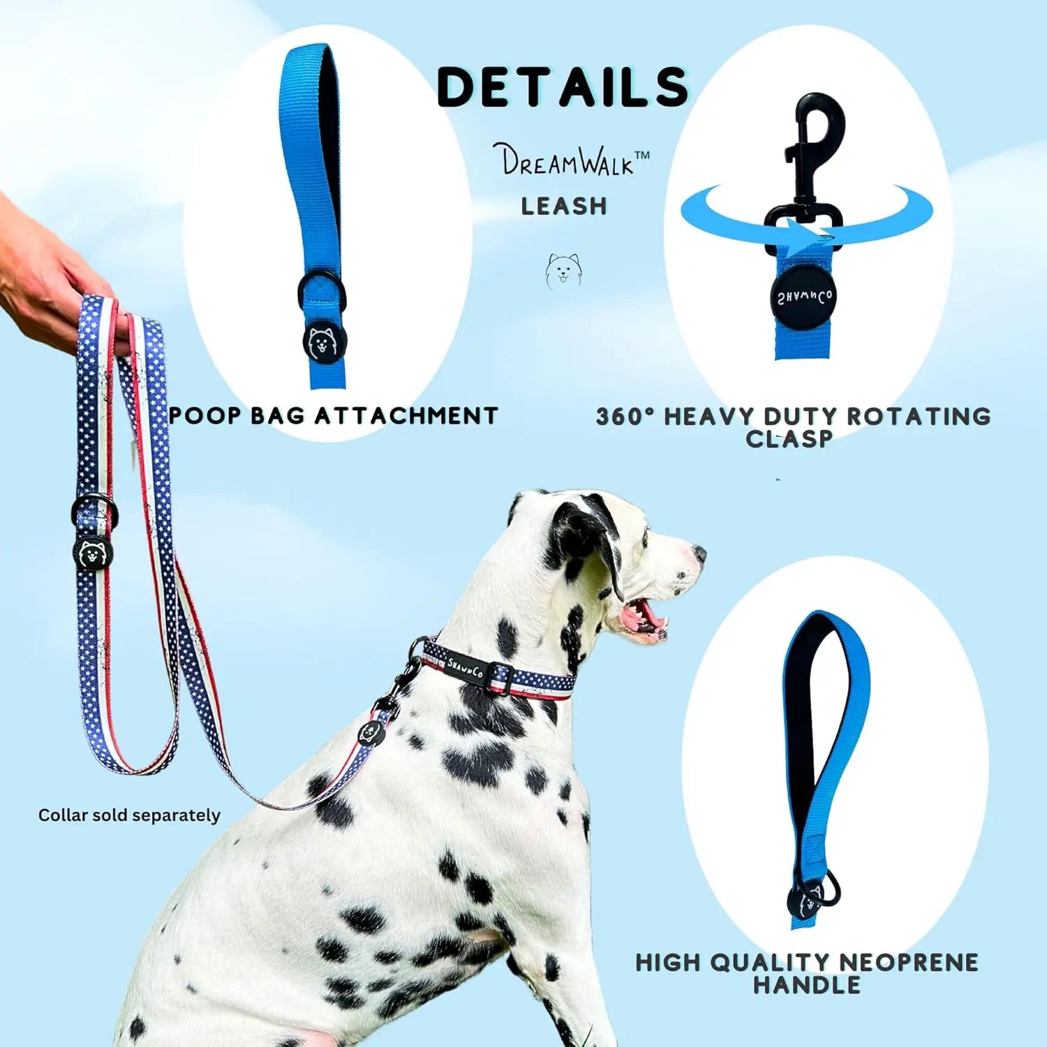 Shawnco | Dream Walk Dog Leash- Premium, Nylon Pet Leash with Soft Neoprene Handle for Small, Medium and Large Dogs