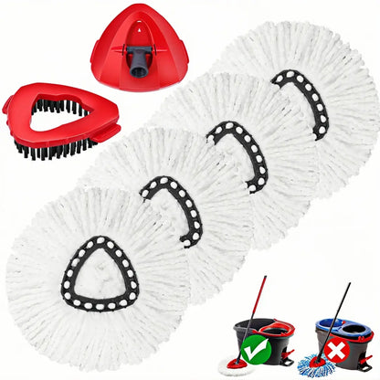 Spin Mop Head Replacement & Shower Floor Scrubber for O Cedar 1-Tank System Microfiber Mop Heads Easy Cleaning Floor Head Mop Set with 4 Refills 30-58In Handle for Wood Tile Laminate Marble Reusable Mop Pads Lightweight Flat Mop, Pack, Mop Head Refill