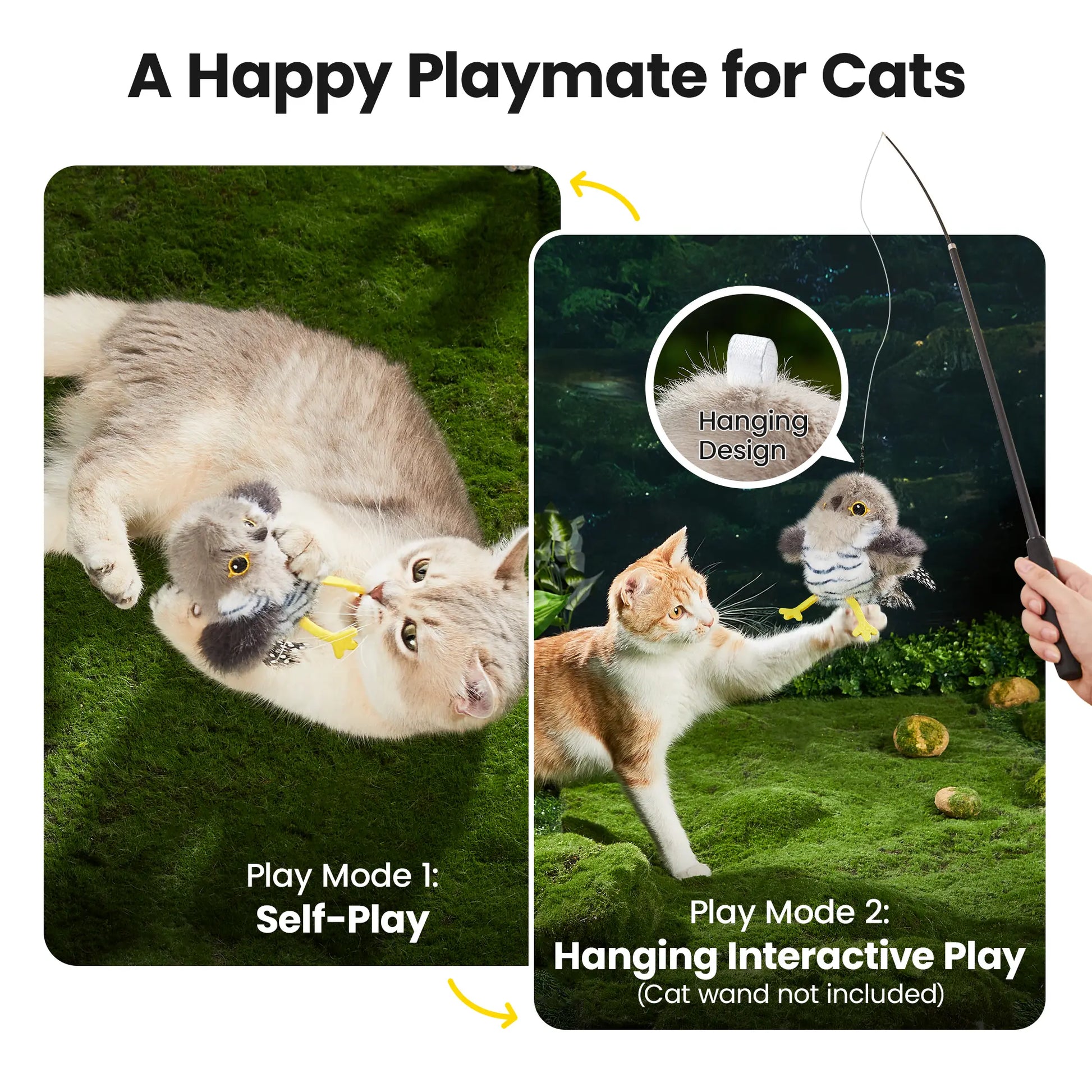 Potaroma Flapping Bird Cat Toy – Lifelike Chirping & Tweeting Interactive Catnip Toy, Rechargeable & Touch Activated, Perfect Exercise Toy for Kittens and Cats of All Breeds (5.1" – Cuckoo) #Summervibes #Petlovers