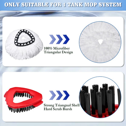 Spin Mop Head Replacement & Shower Floor Scrubber for O Cedar 1-Tank System Microfiber Mop Heads Easy Cleaning Floor Head Mop Set with 4 Refills 30-58In Handle for Wood Tile Laminate Marble Reusable Mop Pads Lightweight Flat Mop, Pack, Mop Head Refill