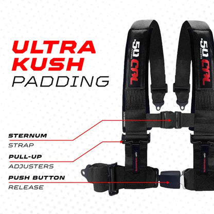 50 Caliber Racing 2" & 3" 4 Point Harness with Push Button Release Ultra Kush Padding for Comfort Adjustable for All Sizes