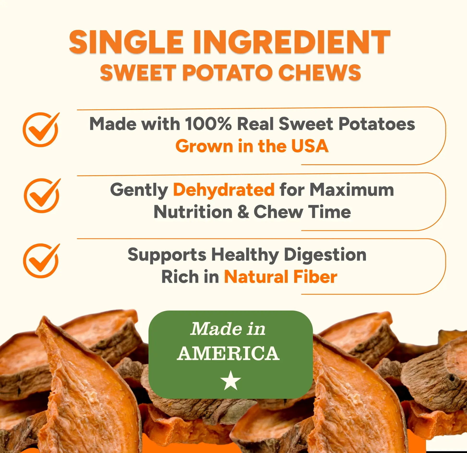 Gaines Family Farmstead Sweet Potato Chews for Dogs, Single Ingredient Dog Treats - No Additives or Preservatives