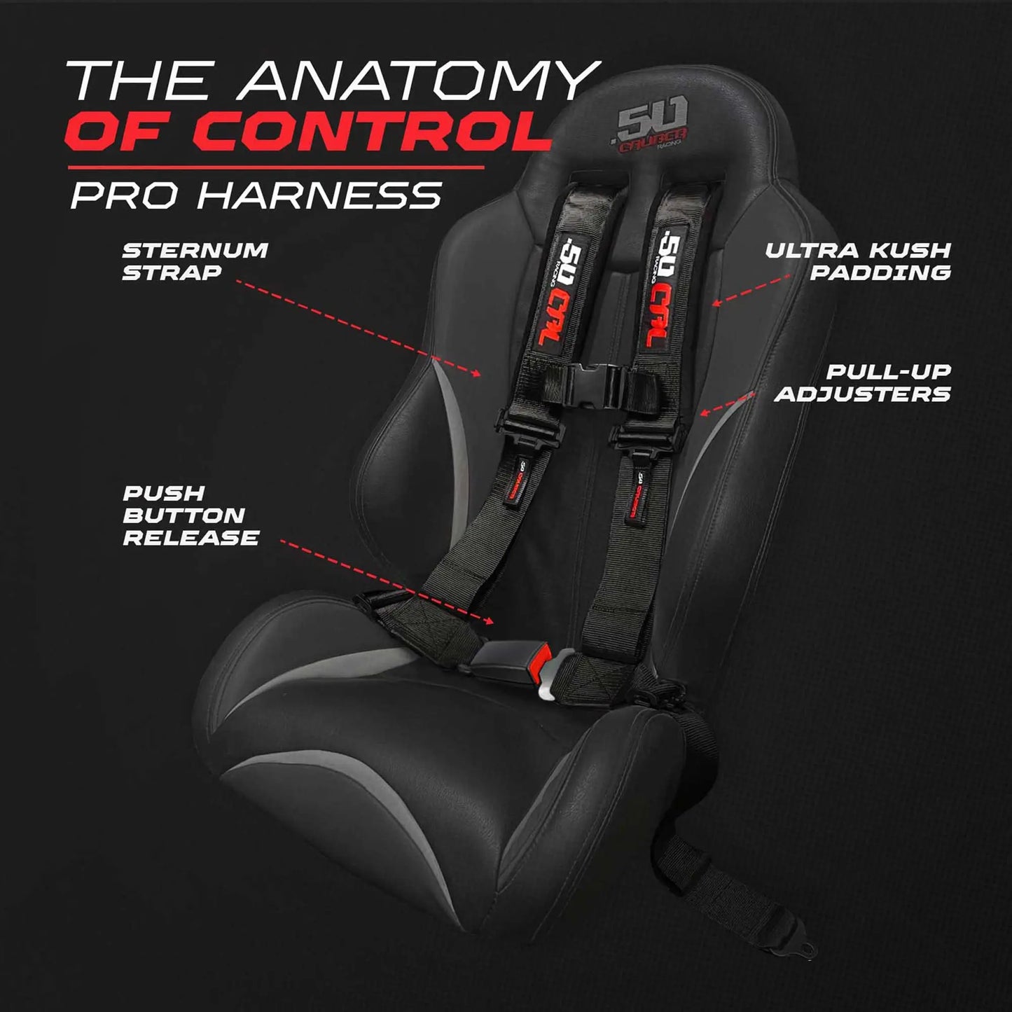 50 Caliber Racing 2" & 3" 4 Point Harness with Push Button Release Ultra Kush Padding for Comfort Adjustable for All Sizes