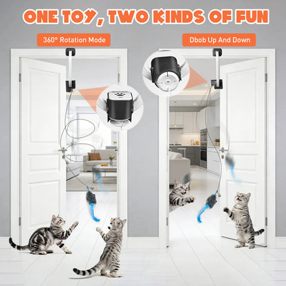 Minmin'S House Rechargeable Electric Cat Teaser with Remote – Interactive Door Clip Teaser for Cats, 2 Motion Modes (360° Spin & Irregular Jumping), Smart Auto Cat Toy for Exercise & Fun Tiktokshopspringglowup Summervibes