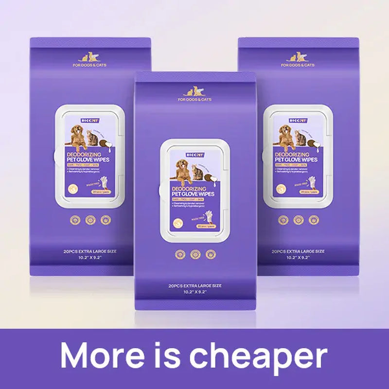 HICC PET Grooming Wipes - 20Pcs Disposable Dog & Cat Hair Removal Tool, Hypoallergenic No-Rinse, Deodorizing, Natural Oils Formulated, Sticky Hair Control, Outdoor Use Skin Care,Summervibes
