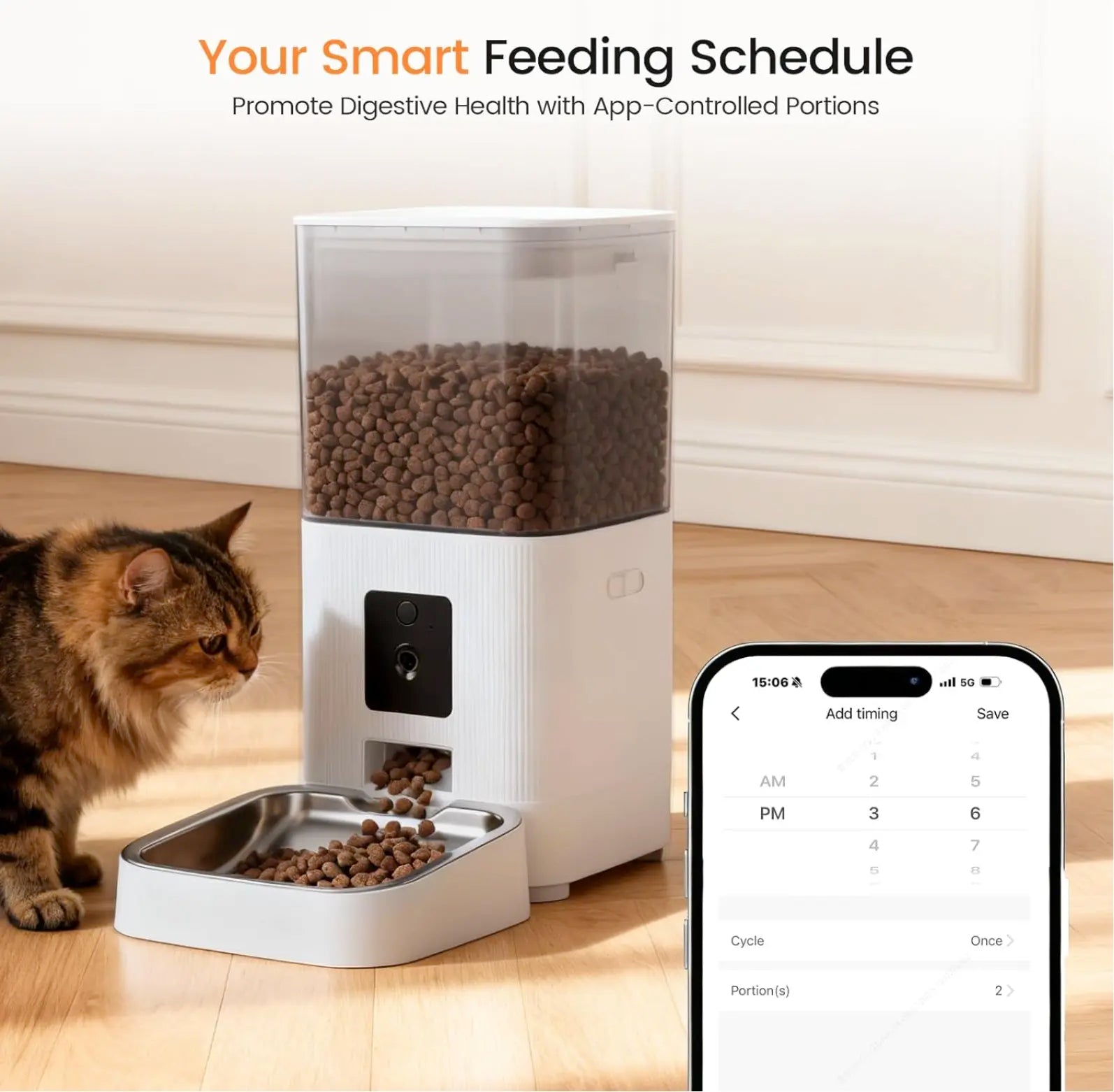 Smart Automatic Pet Feeder with HD Camera, 5G Wifi App Control, Two-Way Audio, Night Vision & Portion Scheduling for Cats & Dogs, Stainless Steel Bowl