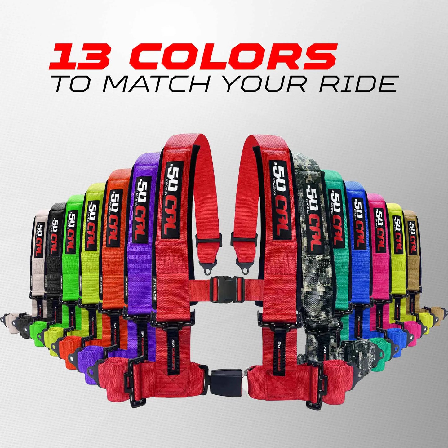 50 Caliber Racing 2" & 3" 4 Point Harness with Push Button Release Ultra Kush Padding for Comfort Adjustable for All Sizes