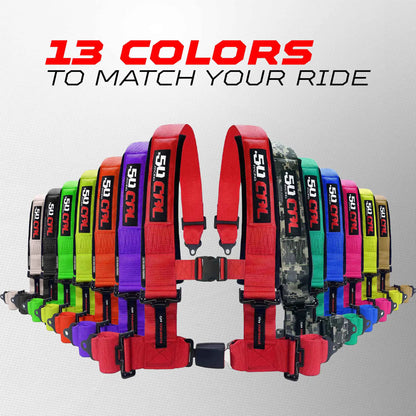50 Caliber Racing 2" & 3" 4 Point Harness with Push Button Release Ultra Kush Padding for Comfort Adjustable for All Sizes