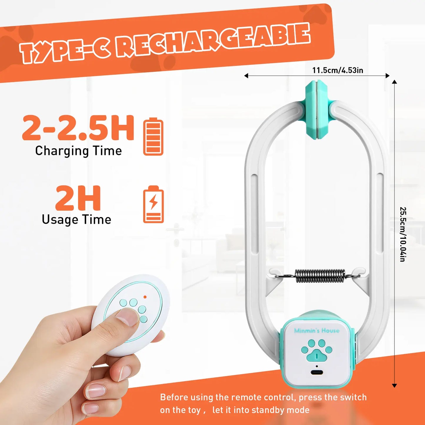 Minmin'S House Rechargeable Electric Cat Teaser with Remote – Interactive Door Clip Teaser for Cats, 2 Motion Modes (360° Spin & Irregular Jumping), Smart Auto Cat Toy for Exercise & Fun Tiktokshopspringglowup Summervibes