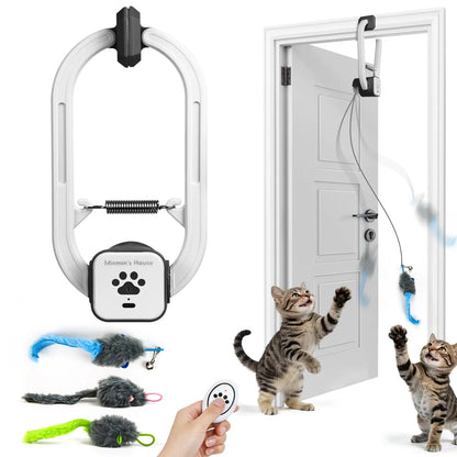 Minmin'S House Rechargeable Electric Cat Teaser with Remote – Interactive Door Clip Teaser for Cats, 2 Motion Modes (360° Spin & Irregular Jumping), Smart Auto Cat Toy for Exercise & Fun Tiktokshopspringglowup Summervibes