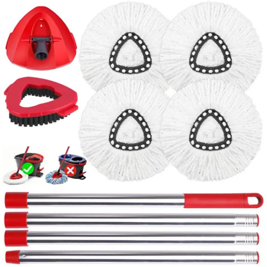 Spin Mop Head Replacement & Shower Floor Scrubber for O Cedar 1-Tank System Microfiber Mop Heads Easy Cleaning Floor Head Mop Set with 4 Refills 30-58In Handle for Wood Tile Laminate Marble Reusable Mop Pads Lightweight Flat Mop, Pack, Mop Head Refill