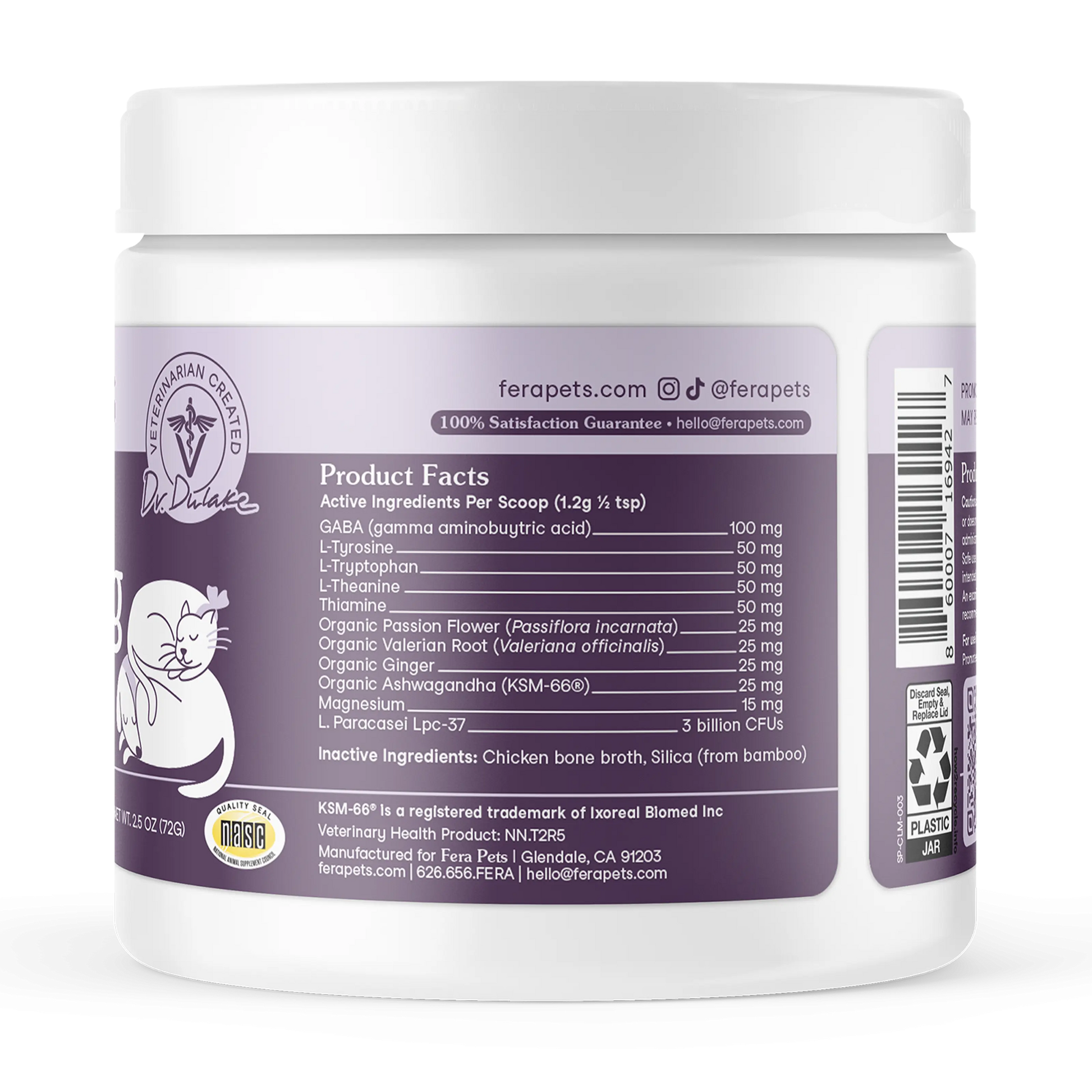 Fera Pets Calming Support for Dogs & Cats – Vet‑Formulated Supplement with L‑Theanine, GABA, Ashwagandha & Probiotics