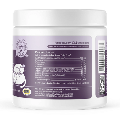Fera Pets Calming Support for Dogs & Cats – Vet‑Formulated Supplement with L‑Theanine, GABA, Ashwagandha & Probiotics