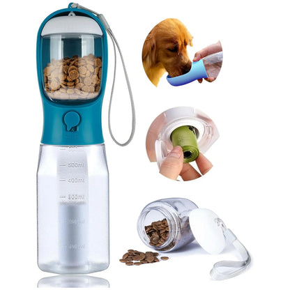 Multi-Functional Pet Water Bottle with Food Container, Portable Dog Drinking Fountain for Outdoor Walking Hiking Travel Puppy Supplies, Puppy Feeding Bottle